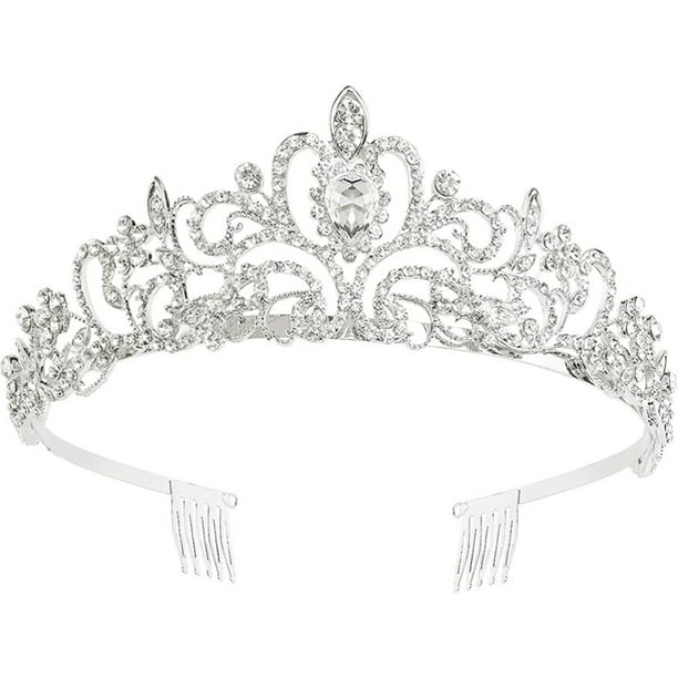 Corona de cristal de tiara Makone con peine de diamantes de imitación para corona de novia, boda, graduación, desfile, fiestas de princesa, tiara de boda, tiara para niños, corona de princesa, corona