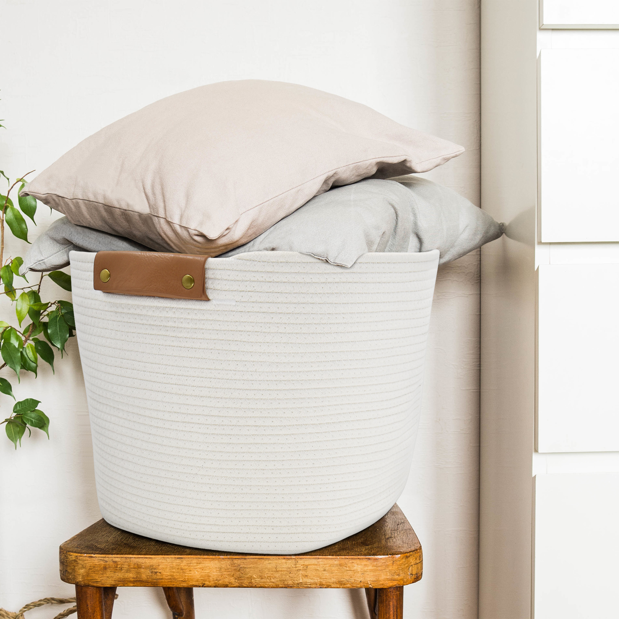 Better Homes & Gardens Extra Large Cotton Rope Storage Baskets, White, 2 Pieces