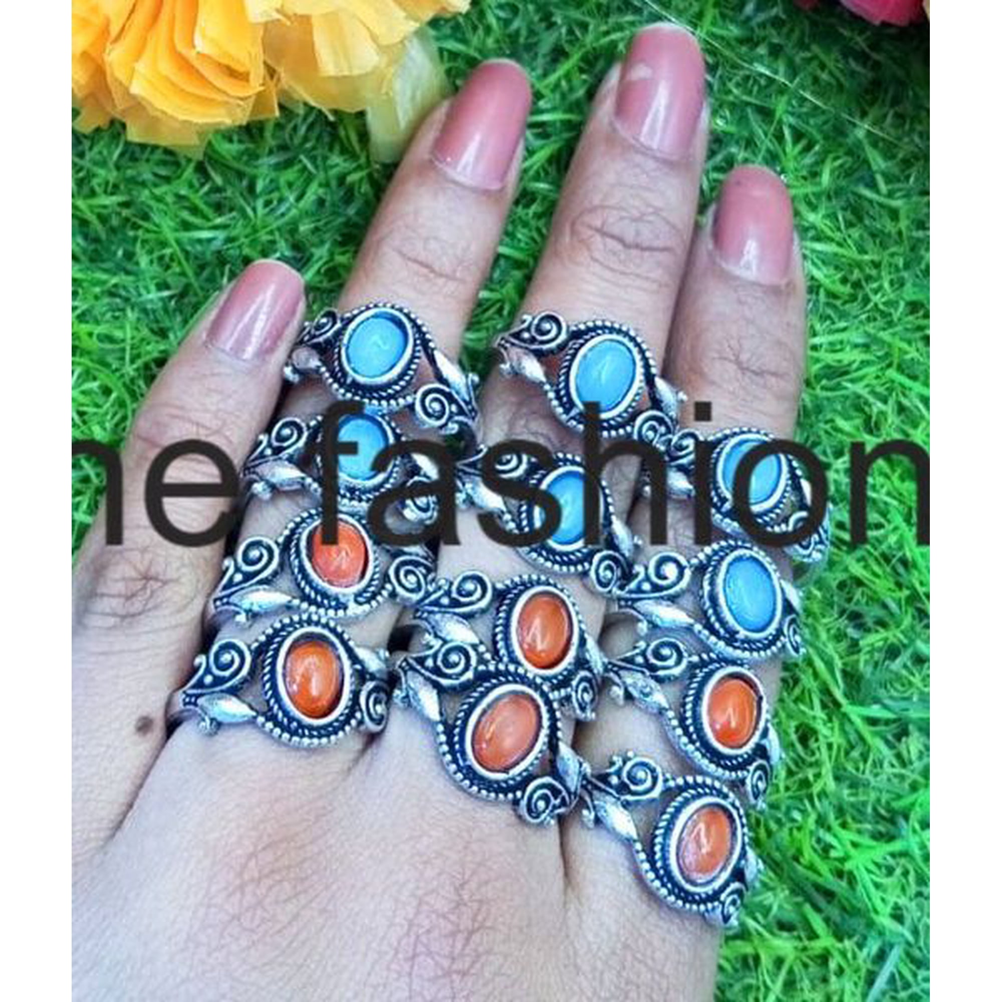 Chalcedony & Mix Gemstone 925 Sterling Silver Plated Handmade 100pcs Ring