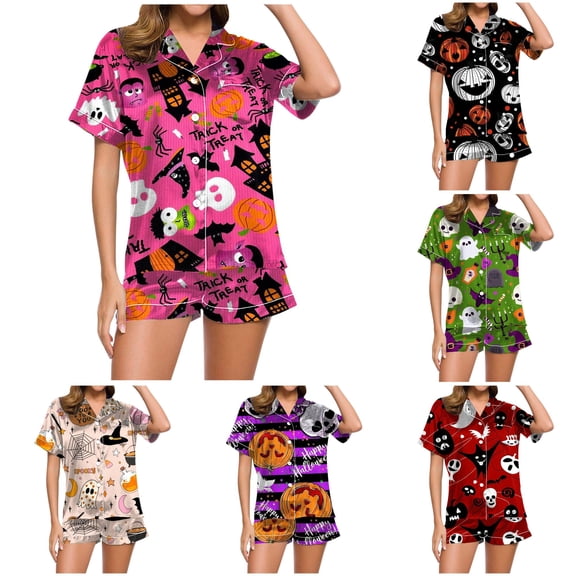 Halloween Clothes for Women Women Pajama Sets Ladies Casual Pajamas And Shorts Set Comfort Sleepwear for Home Nights Hot Pink XL