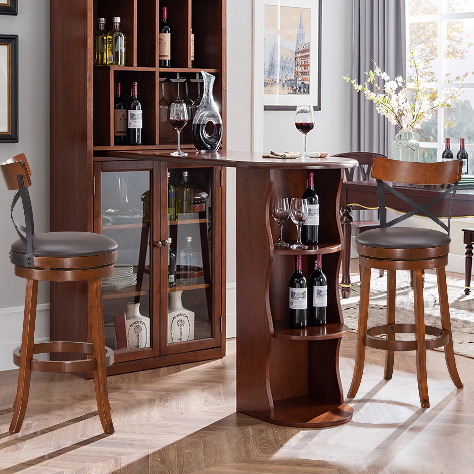 Costway Set of 4 Bar Stools Swivel 29.5'' Dining Bar Chairs with Rubber Wood Legs