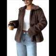 thumbnail image 3 of Abrigos de Invierno para Mujer, Modernos, de Larga, con Solapa y Pelo Sintético, para Otoño. Marrón L, 3 of 9