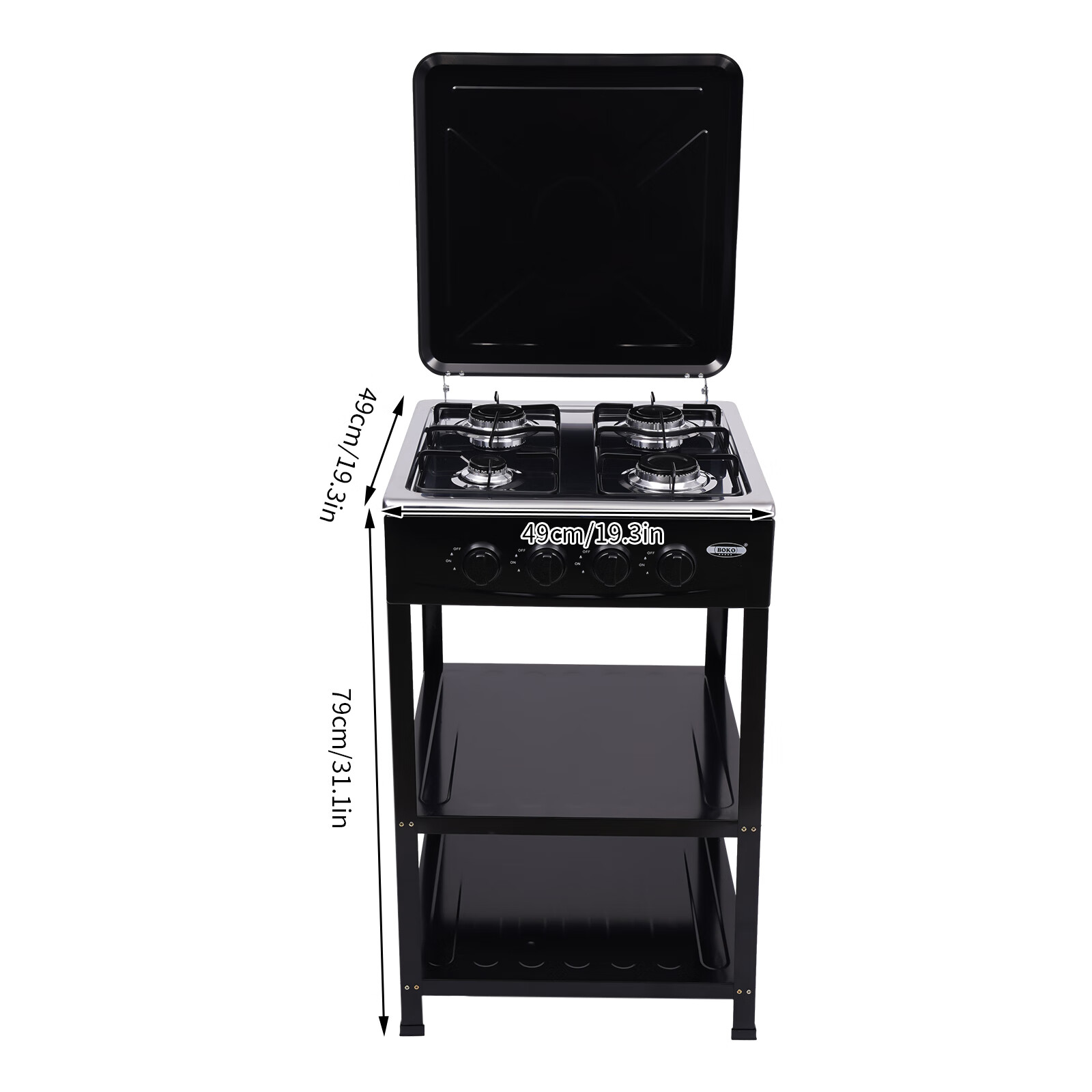 Aiqidi Portable Gas Stove 4 Burner with Support Leg Stand and Wind Blocking Cover Manual Ignition Camping Stove (Black)