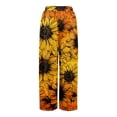 thumbnail image 5 of Boho Wide Leg Pants for Women Flowy Drawstring Floral Palazzo Pants Baggy Tropical Hawaiian Pull on Beach Pant Orange S, 5 of 8