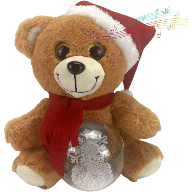 Mini Fuzzy Christmas Bear Toy Cute Bears Plush with Christmas Songs and Colorful Lights Unique Teddy Bear Plush Animal Toys Pillow Bear Doll Gift