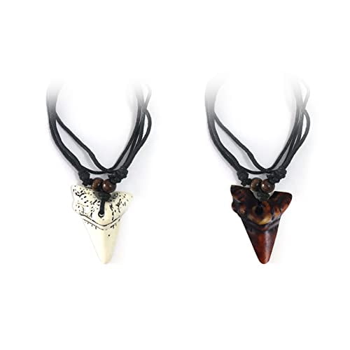 2 Pcs Collier de Dents de Requin pour les Garçons Hommes, Collier de Dents de Requin Garçons, Collier Pendentif Résine Requin, Collier de Surfeur de Plage Réglable, Faveurs de Fête de Requin pour les Garçons Hommes
