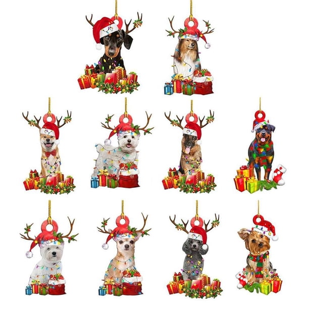 Bewildely Colgante de perro de Navidad Árbol de Navidad Letrero de Decoración colgante Regalo de decoración de Navidad para vecinos Amigos Kits de decoración para fiestas No.1 Bewildely HA040830-01