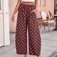 thumbnail image 2 of JFGHDG Womens Boho Polka Dot Cotton Linen Barrel Pants Wide Leg Palazzo Casual Elastic Waist Beach Vacation Trousers with Pockets Brown L, 2 of 7
