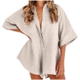 thumbnail image 4 of Yuyuzo Women Jumpsuit V-Neck Half Button Collared Rompers Short Sleeve Oversized Lightweight Overalls, 4 of 7