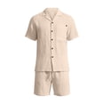 thumbnail image 5 of Men's 2 Piece Linen Short Sleeve Button Down Shirt and Shorts Set Casual Summer Outfits Size 3XL Khaki, 5 of 9