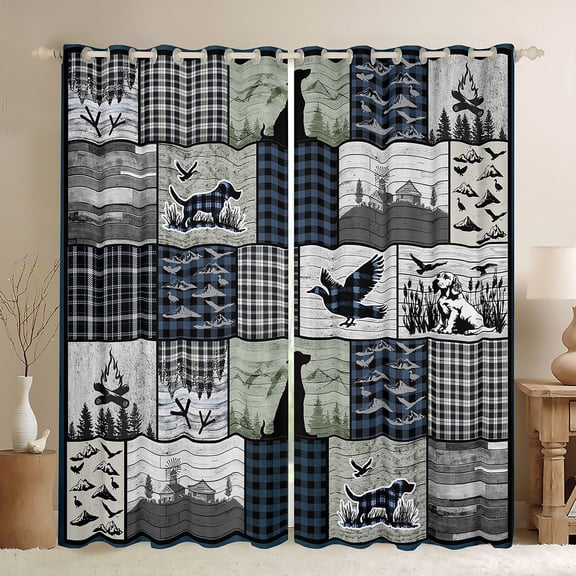 Homewish Vintage Lodge Cabin Black Out Curtains, Blue Buffalo Plaid Curtains Pack of 2 (42x63 Each), Rustic Farmhouse Theme Bedroom Curtains, Living Room Curtains Decor