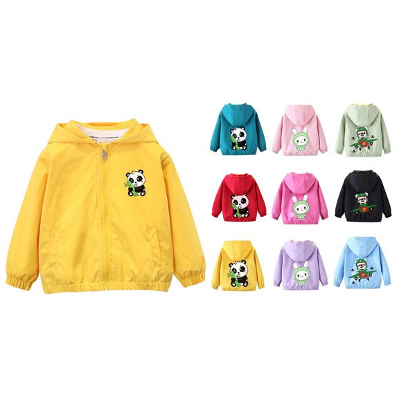 HAOTAGS Toddler Boys Girls Lightweight Windbreaker(1-11) Casual Hooded Long Sleeve Graphic Print Jacket with Zipper Yellow Size 5 Years