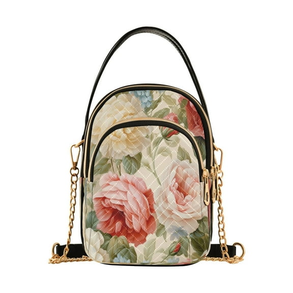 ALAZA Chain Crossbody Bags for Women Flowers Shoulder Handbag Phone Purse