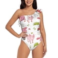 thumbnail image 2 of Picia Cow And Pig Pattern Women's One Piece Swimsuits,One Shoulder Swimwear Asymmetric ,Ruffle Monokinis Bathing Suits,High Waisted Flattering Bathing Suits-Large, 2 of 8