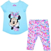 Disney Girl's 2-Pack Minnie Mouse Tee Shirt and Capri Leggings Set for Toddlers, Size 6X Aqua