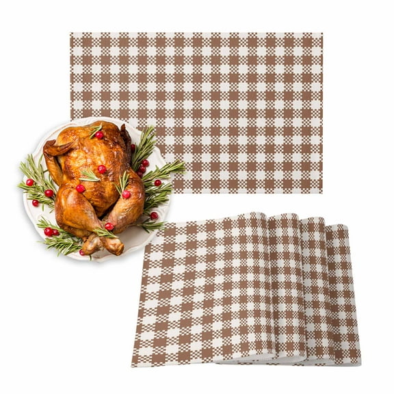 Fall Placemats Set of 6 Check Plaid Place Mats Thanksgiving Placemat Geometric Pattern Brown Table Mats for Dining Kitchen Table Holiday Dinner Party Home Fall Decorations 13x19 Inch