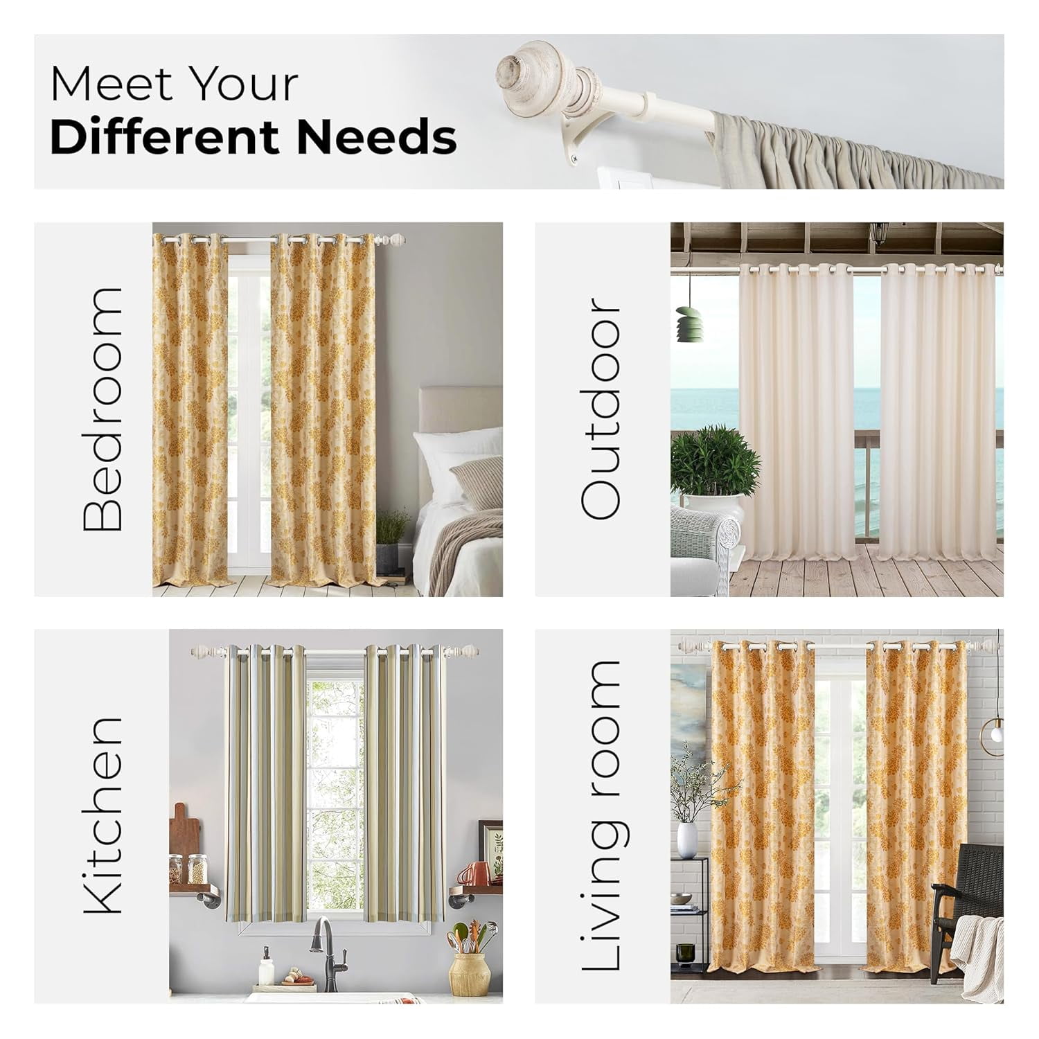 Deco Window Adjustable Curtain Rod for Windows 44 to 120 Inch (Pack of 1) Extendable Curtain Rod with Cambria Finial (Ivory)