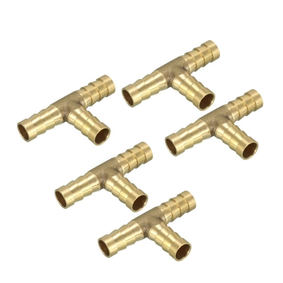 10mm Brass Barb Hose Fitting Tee T 3 Way Barbed Connectors Air Water 5pcs