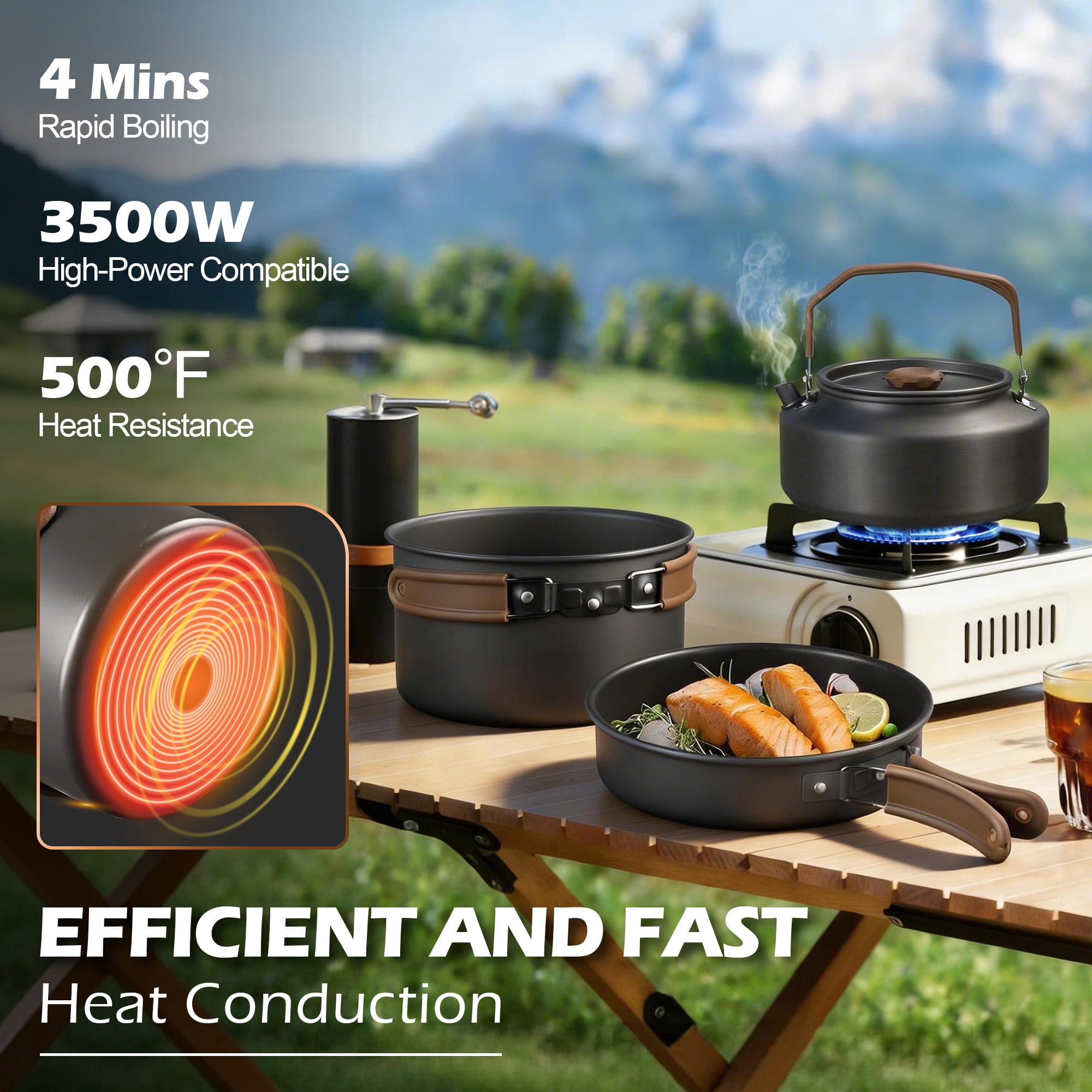 Walchoice 25 Pcs Camping Cookware Mess Kit, Aluminum Pot Pan Kettle Cooking Set for Backpacking Picnic Outdoor, Cookware with Cups Plates Cutleries Kitchenware Mini Grill, Lightweight & Portable