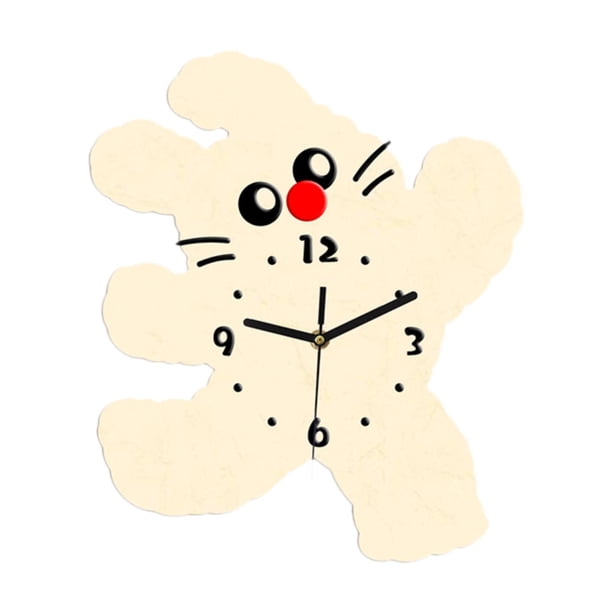 Bonito reloj de pared con forma de gato, colgante, portátil, para decoración del hogar, adorno de moda, silencioso, para comedor, hotel y restaurante. Beige