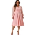 thumbnail image 3 of DARING DIVA Plus Size Swiss Dots Wrap V Neck Knee Length Dress 4X Pink, 3 of 6