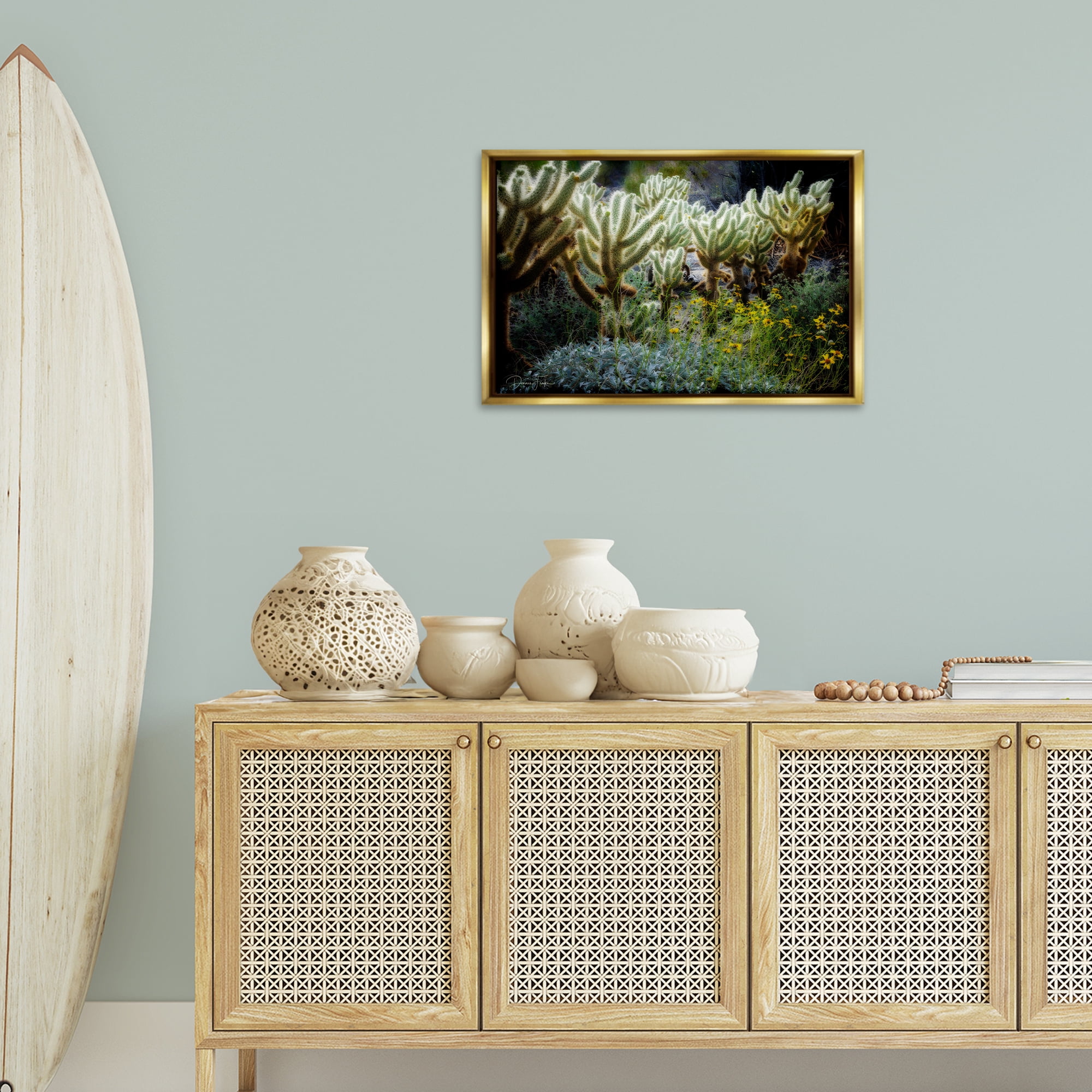 Stupell Industries Desert Cactus Forest Landscape Photography Gold Floater Framed Canvas Art Print Wall Art, 25 x 17