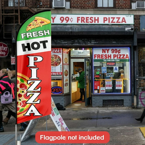 QSUM Hot Pizza Sign Feather Flag,8FT Hot Pizza outdoor advertising flag, Hot Pizza Business Sign,Hot Pizza Swooper Flag（FLAG ONLY）
