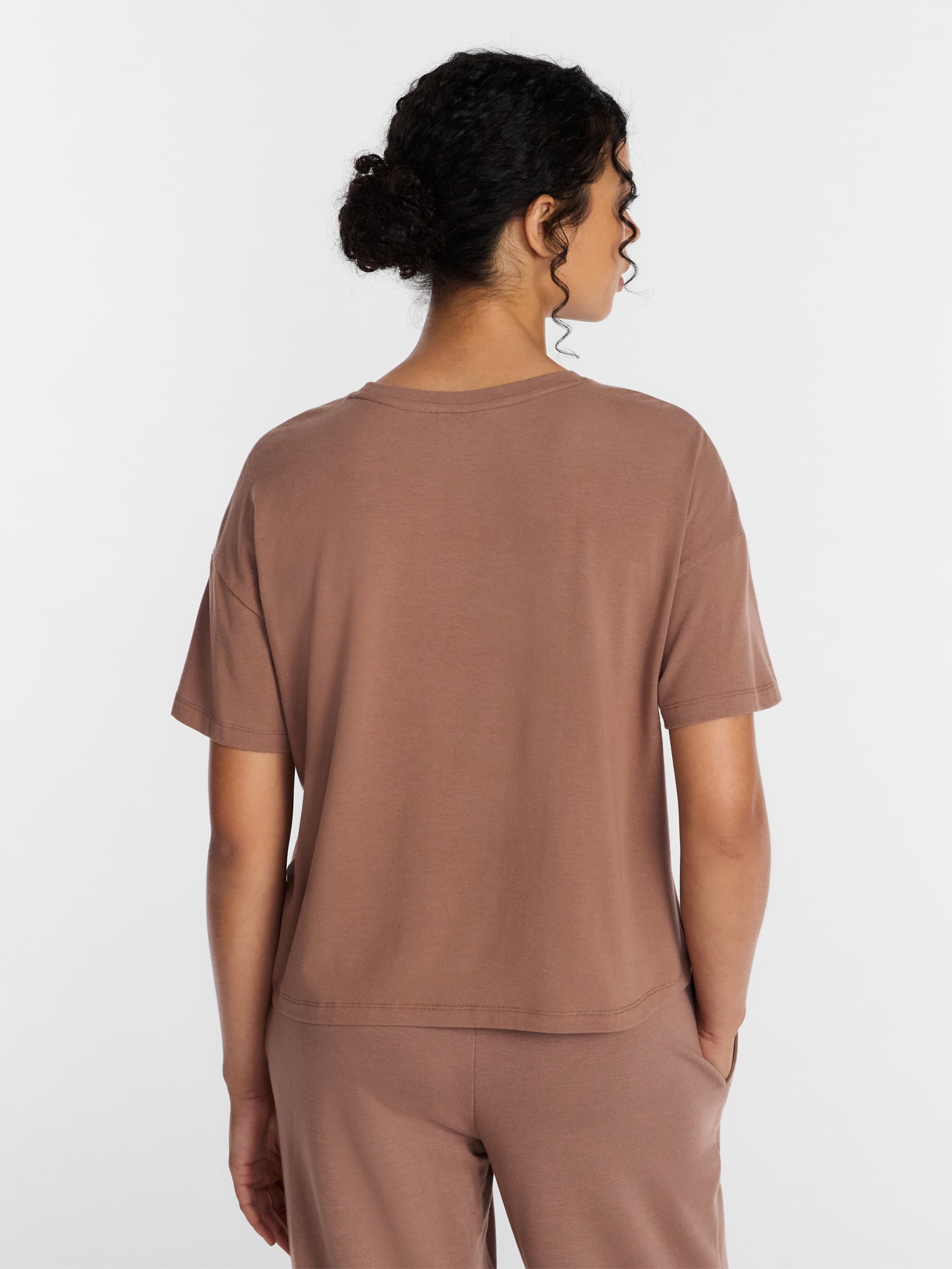 Joyspun Women’s Cotton-Blend Sleep Lounge Top with Short Sleeves, Sizes S-3X