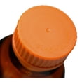 thumbnail image 2 of Reagent Bottle, 250ml - Amber Colored Glass - Orange Screw Cap, Drip Free Pouring Ring - White Graduations - Borosilicate 3.3 Glass - Eisco Labs, 2 of 4