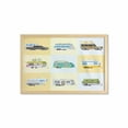 thumbnail image 1 of Vintage Trucks Wall Art with Frame, Happy Camper Themed Illustration of Various Vans on Pastel Squares, Printed Fabric Poster for Bathroom Living Room, 35" x 23", Multicolor, by Ambesonne, 1 of 2