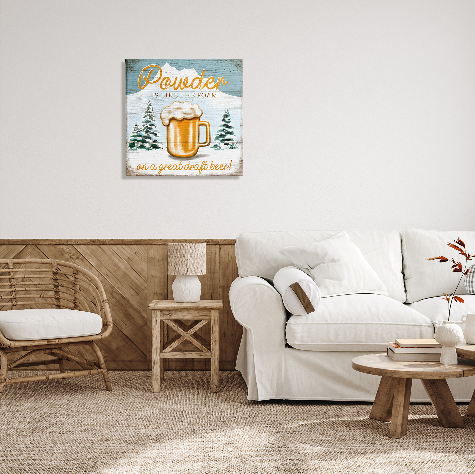 Stupell Industries Powder Like Foam Phrase Winter Mountain Beer Glass, 24 x 24, Design by Elizabeth Tyndall