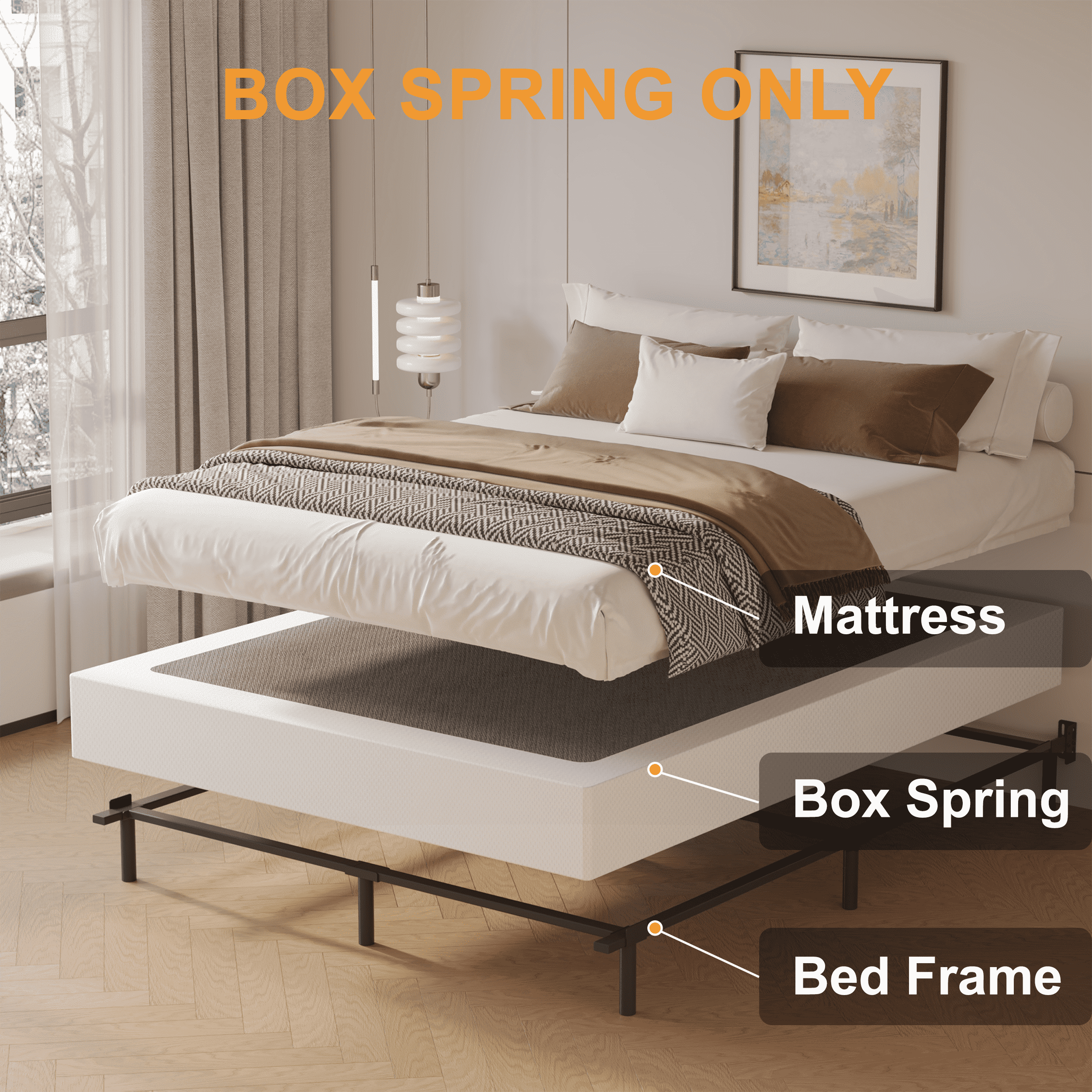 Roomdiary 9 inch King Box Spring with Fabric Cover, Heavy Duty Metal Mattress Foundation, Noise Free, Easy Assembly
