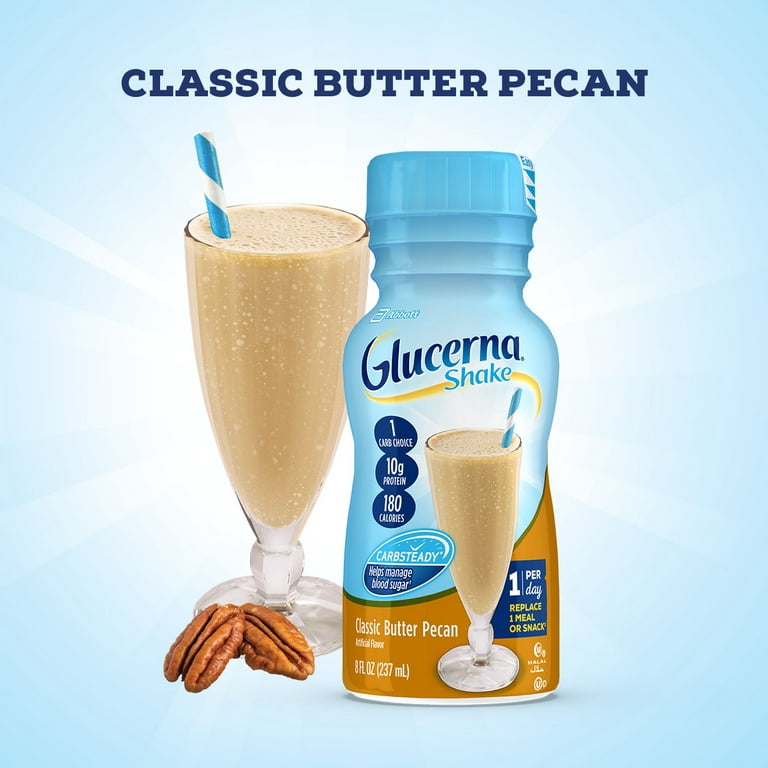 Glucerna Nutritional Shake, Classic Butter Pecan, 8-fl-oz Bottle, 24 Count