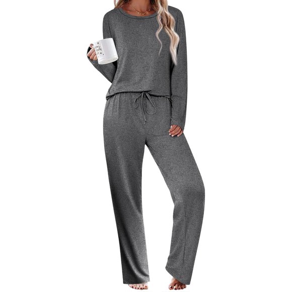 Ekouaer Womens Pajama Sets 2 Piece Pjs Sleepwear Soft Comfy Loungewear Long Sleeve Pullover Top and Pants S-XXL