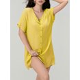 thumbnail image 6 of Yunliwuli Women Bikini Cover-Ups Solid Color Crew Neck Short Sleeve Button-Down Summer Shirts Mini Beach Dress, 6 of 9