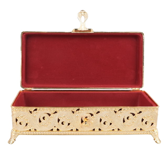 Joyero De Metal Vintage De 9.8 In, Caja De Almacenamiento De Baratijas De Terciopelo Suave, Caja Rectangular Para Cofre Del Tesoro, Pendiente, Anillo, Collar, Pulsera,