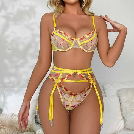

Raeneomay Sales Clearance Ladies Fashion Perspective Garter Three-piece Set