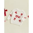 thumbnail image 3 of aturustex Toddler Girls 1st Birthday Cozy Sweater Tops 9M 12M 18M Infant Bow Letter Embroidery Knitted Pullovers Long Sleeve Knit Jumpers Crew Neck Swn Loose Spring Fall Casual Daily Clothes, 3 of 7