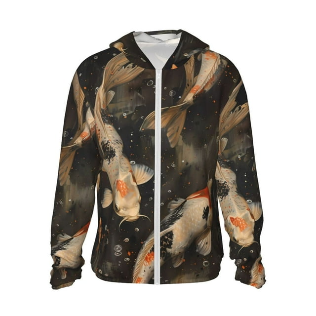 Vsdgher Sweat à Capuche Imprimé Poisson Koi Tranquillité pour Hommes Femmes, Manches Longues Protection Solaire Pêche Course Natation-Grand