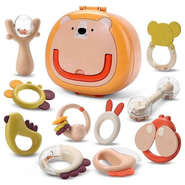 10 Pieces Small Animal Rattle Mixing Color Teething Ring Baby Set from 0 3 6 9 12 Months High Cute Modeling Baby Toy
