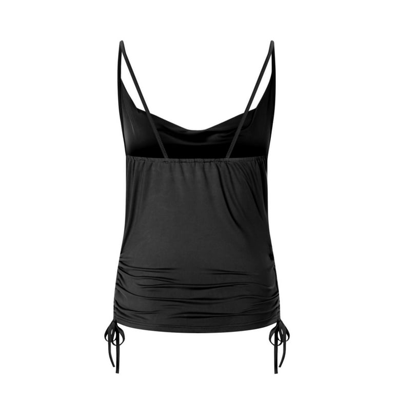 Hfyihgf Women's Draped Collar Drawstring Cami Tops Cowl Neck Ruched Spaghetti  Strap Sexy Clubwear Party Camisole Tank Top Black S 