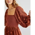 thumbnail image 3 of Faithtur Robe Longue Décontractée d'Été pour Femme, Fleurs Brodées 3D, Encolure Carrée, Manches Bouffantes, Robe Mode Dos Nu, Robe Trapèze, 3 of 9
