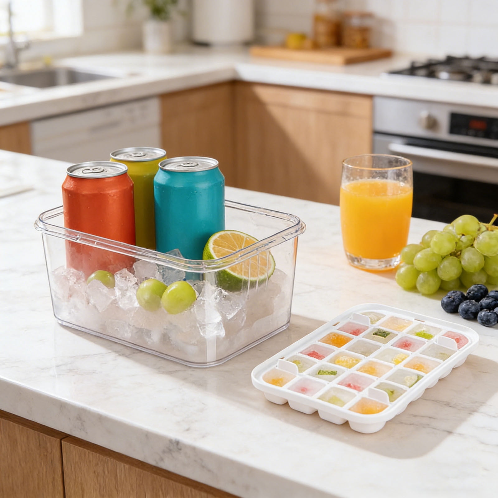 Summer Ice Mold Slow Melt Large Ice Cube Tray with Storage Bin and Lid Stackable Ice Container Box Giant Ice Cube Makerfor Home Bar Party Kitchen