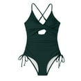 thumbnail image 5 of Arnsht Women's Fashion Solid Color One Piece Swimsuits Tummy Control Cutout High Waisted Bathing Suit Wrap Tie Soft Comfortable Beach Swimsuit Army Green XXL, 5 of 5
