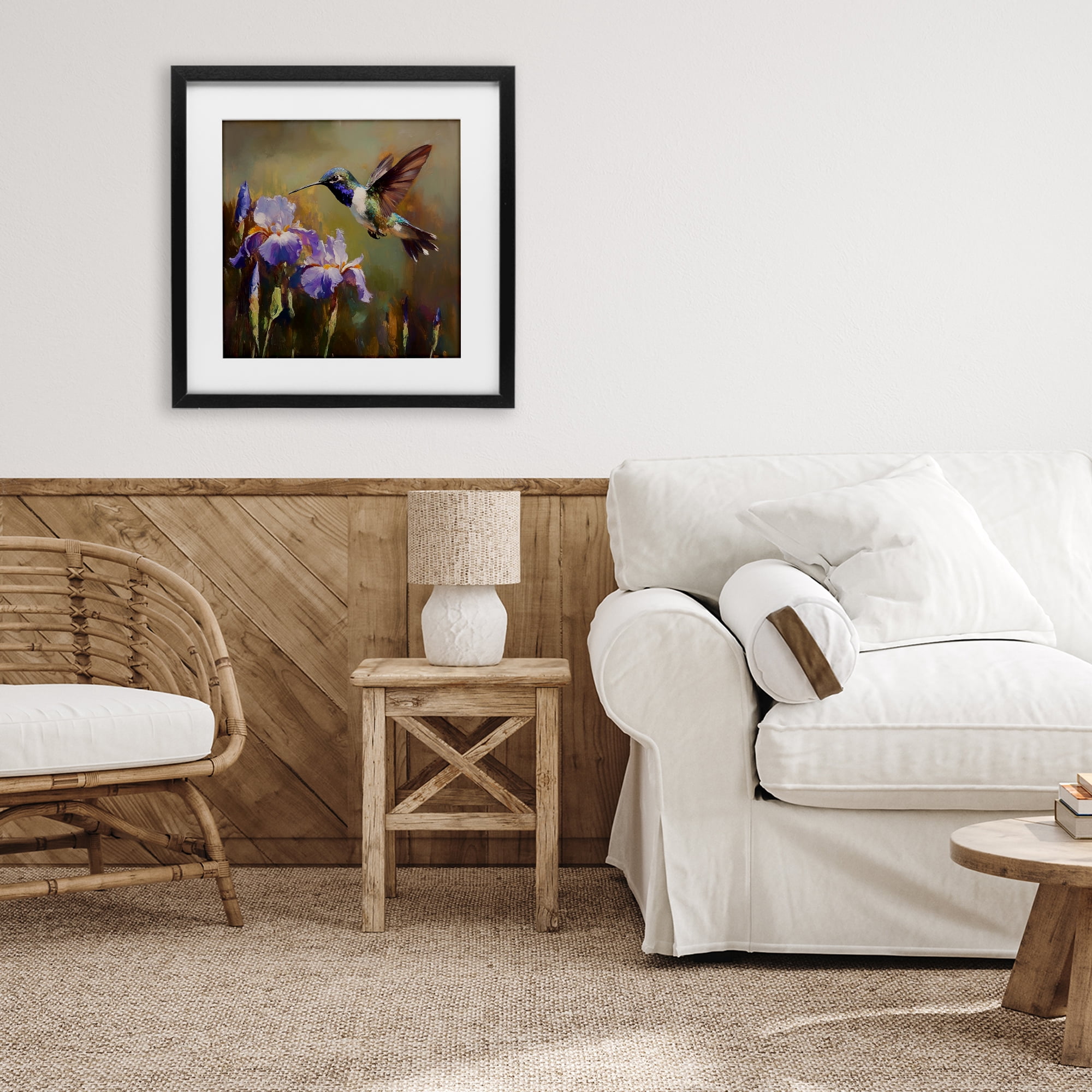 Stupell Industries Hummingbird & Purple Irises Black Framed Print Under Glass, design by Tina LeCour