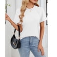 thumbnail image 4 of Timegard Hauts pour Femmes Manches Courtes Col Rond Couleur Unie Blouse Confortable Tee Décontracté Mode Été, 4 of 7