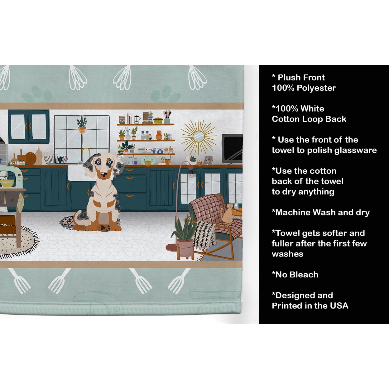 Cream Dapple Dachshund in the Kitchen Kitchen Towel