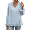 thumbnail image 2 of Women'S Casual Blouse - Dot Summer Shirts Elegent V Neck Long Sleeve Loose Dressy Office Tops Blue XL, 2 of 9
