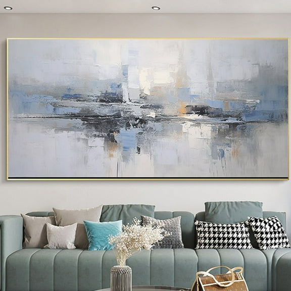 Miluva Blue And Gray Art Oversized Gray Abstract Modern Artwork Abstract Wall Art Living Room Art Decor For Living Room Bedroom, 8x12 UNFRAMED