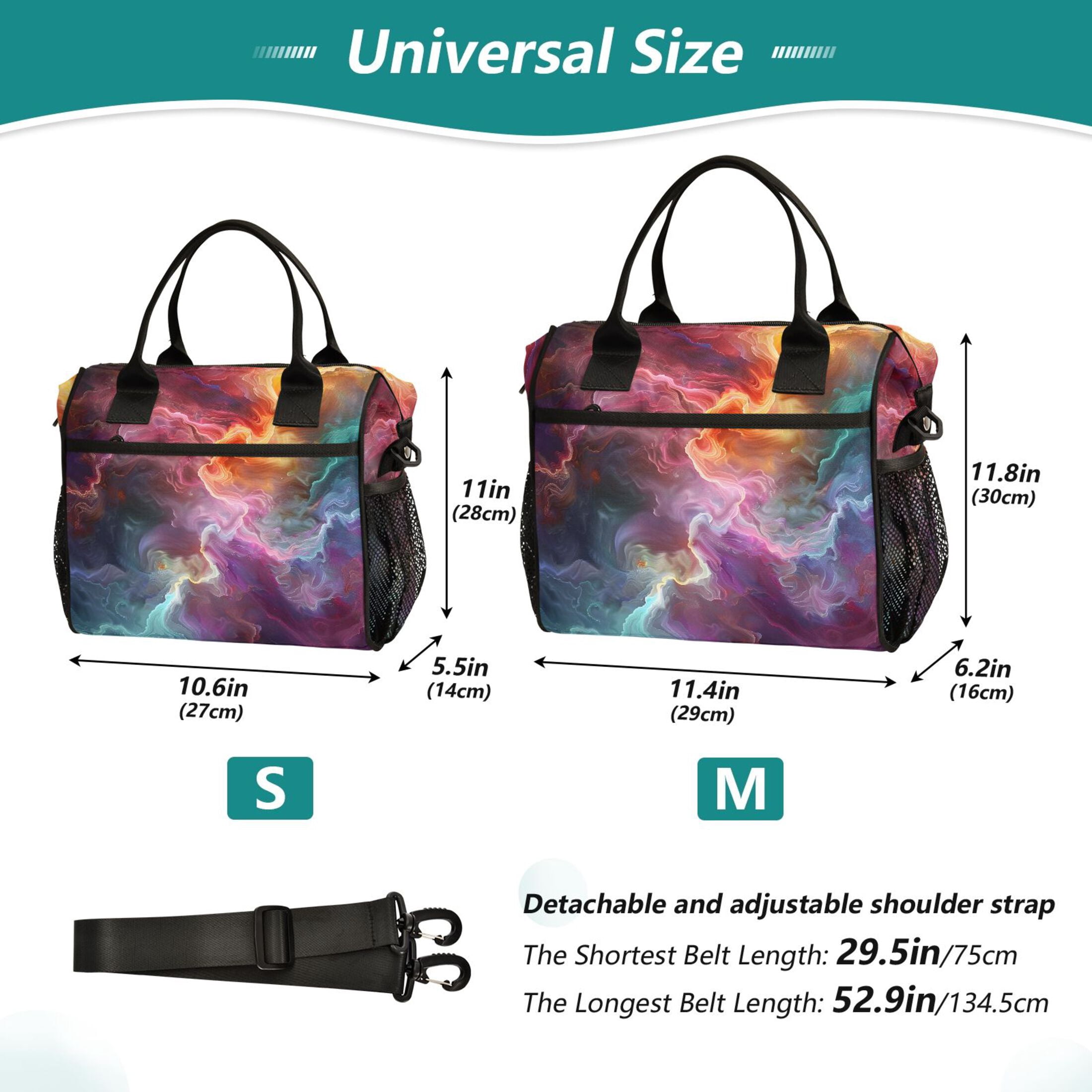 Lunch Bag Insulated Lunch Box Leakproof Reusable Cooler Tote Adjustable Shoulder Strap for Men Women Colorful Nebulae Mixture 9L